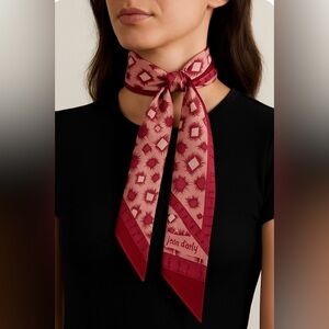 Silk feel Jean d'Orly Vintage Abstract Print Silk Neck Scarf - Burgundy & Pink